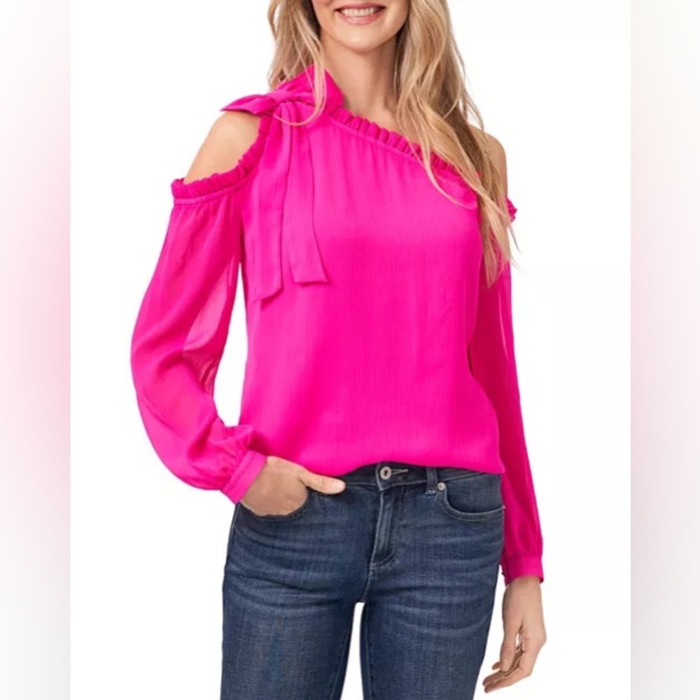 Cece Tie-Neck One Shoulder Top XS Hot Pink